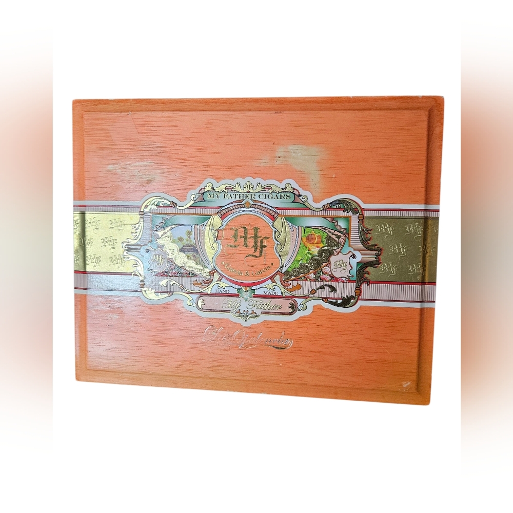 My Fathers Wooden Cigar Box with Decorative Label